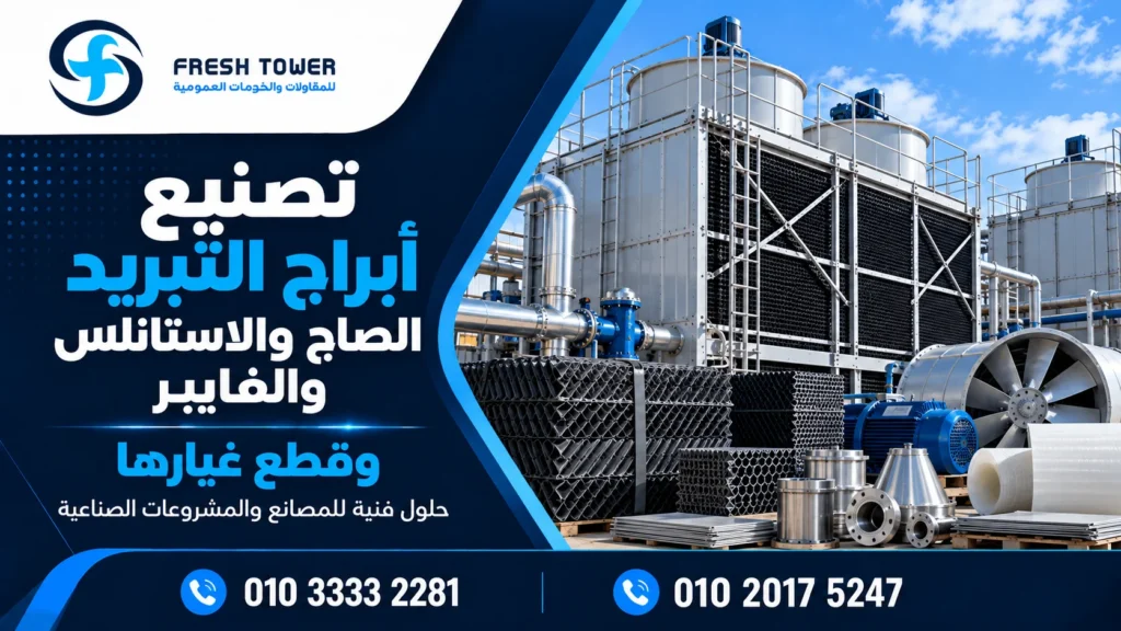 تصنيع أبراج التبريد الصاج والاستانلس والفايبر وقطع الغيار